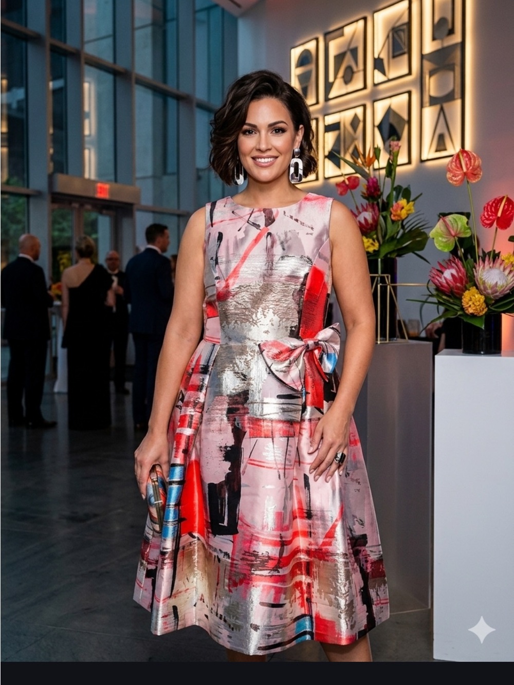 NWT Rickie Freeman Teri Jon Metallic Abstract Jacquard Bow Cocktail Dress 12